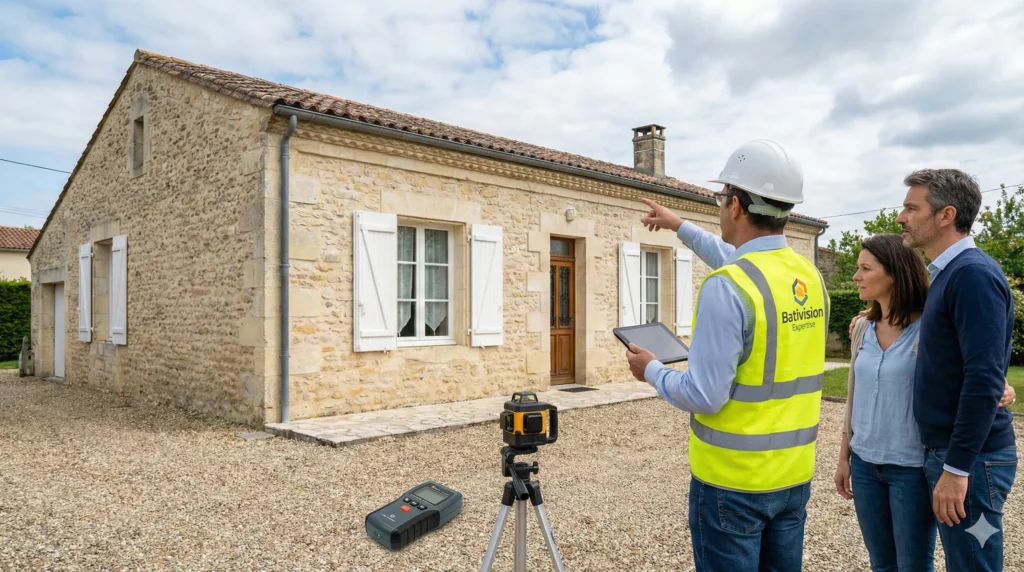 xpert en bâtiment inspectant la charpente d'une maison ancienne à Bordeaux